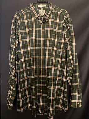 L.L. Bean Dark Green and Cream Plaid Cotton Button-Down Shirt